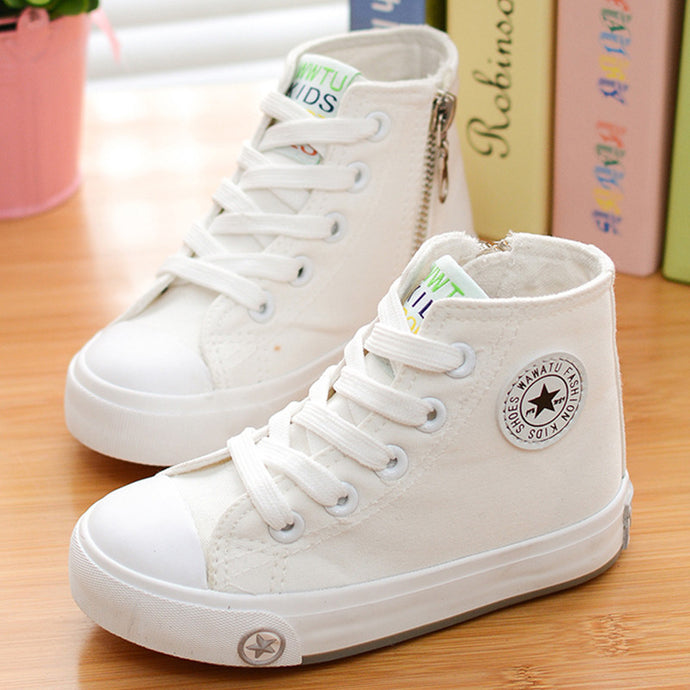 2015 spring and autumn child canvas shoes white high sneakers shoes sport shoes male shoes girls-kids