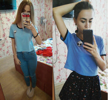 2017 Fashion Summer Kawaii Embroidery Rose Print Aliens T Shirts Women Short Sleeve Tops Tees Casual Female Pink T-shirt Ukraine
women