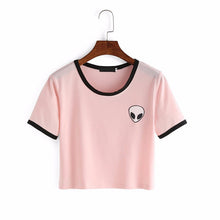 2017 Fashion Summer Kawaii Embroidery Rose Print Aliens T Shirts Women Short Sleeve Tops Tees Casual Female Pink T-shirt Ukraine
women