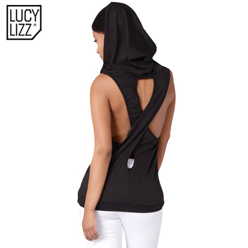 2017 Fitness Backless Cross Sport T Shirt Women Breathable Sleeveless Yoga Shirt Gym Clothes Running Sportswear Hooded Yoga Tops
women