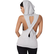 2017 Fitness Backless Cross Sport T Shirt Women Breathable Sleeveless Yoga Shirt Gym Clothes Running Sportswear Hooded Yoga Tops
women
