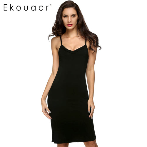 2017 Ladies Women Casual Sexy Strap Slip Sleeveless V Neck Solid Bottoming Straight Dress Black White Nude size S M L XL  XXL
women