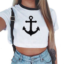 2017 New Fashion brand Summer style Anchor printed t shirt women tops t-shirt O-neck cotton tee-Women