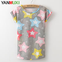 2017 New Women Summer Casual Basic T-shirt Stars printed Top Tee short sleeves hole Plus Size Cotton blusas
women