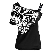 2017 Newest Summer Cotton Top Shirts Women T Shirts Skew Collar Butterfly Print Tshirt Ladies Plus Size T-shirt Tees Tops
women