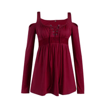 2017 Plus Size 5XL Autumn Women T-shirt Sexy V-Neck Lace Up Dew Shoulder T Shirt Female Casual Slim Long Sleeve Tees Tops
women