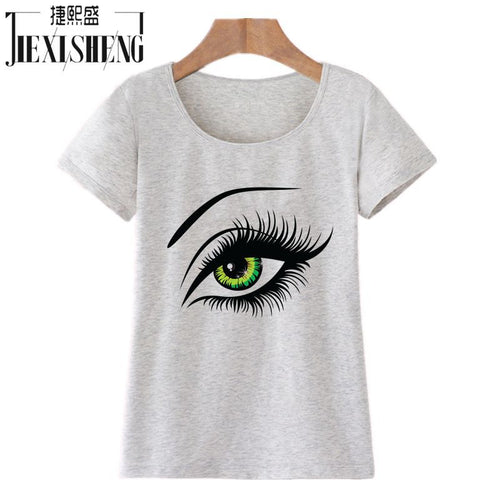 2017 Summer T shirt Women Tops Tees Short Sleeve Cotton Big Eyes Print Tshirt Funny T-shirt Woman Clothes Plus Size-women