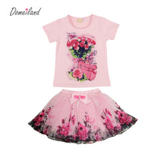 2017 fashion summer domeiland children clothing sets kids girl outfits print floral short sleeve cotton tops skirt suits clothes
kids