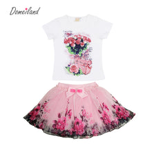 2017 fashion summer domeiland children clothing sets kids girl outfits print floral short sleeve cotton tops skirt suits clothes
kids