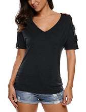 Sherosa Women Sexy V Neck Short Sleeve T Shirts Loose Cut Out Shoulder Tops and Blouses
women