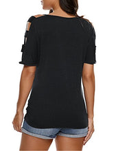 Sherosa Women Sexy V Neck Short Sleeve T Shirts Loose Cut Out Shoulder Tops and Blouses
women