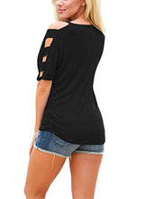 HOTAPEI Women's V Neck T Shirts Casual Loose Cut Out Shoulder Tops and Blouses
women