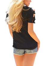 DREAGAL Women Sexy V Neck T Shirts Loose Cut Out Shoulder Tops
women