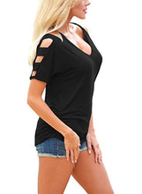 HOTAPEI Women's V Neck T Shirts Casual Loose Cut Out Shoulder Tops and Blouses
women