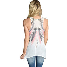 XUANOU Women Feather Printed Sleeveless Irregular Casual Tank T-Shirt
women