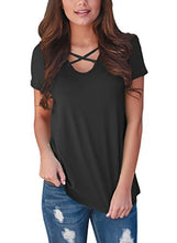 HOTAPEI Women Casual Floral Print Back Short Sleeve Criss Cross V Neck Blouse Tops
women