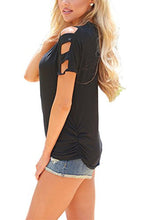 DREAGAL Women Sexy V Neck T Shirts Loose Cut Out Shoulder Tops
women