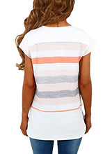 Annflat Women's Color Block Striped Short Sleeve T Shirt Casual Blosue Tops
women