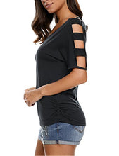 Sherosa Women Sexy V Neck Short Sleeve T Shirts Loose Cut Out Shoulder Tops and Blouses
women
