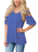 HOTAPEI Women's V Neck T Shirts Casual Loose Hollow Out Shoulder Tops and Blouses
women
