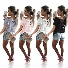 ECOWISH Women's Summer Cut Out Loose Shirts Criss Cross Back Top Tee Blouse
women