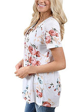 Coutgo Womens Summer Short Sleeve V Neck Floral Print Lace Up Blouses Top
women