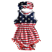 July 4th Baby Flag Pattern Tassel Balls Summer Romper +Headband
kids