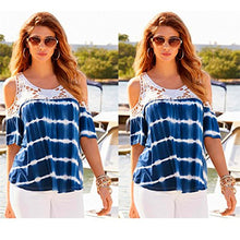 HANYI Elegant Shirt Lady Girls Summer Beach Fashion Sexy Print Lace Blouse Tops
women