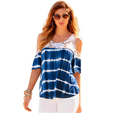 HANYI Elegant Shirt Lady Girls Summer Beach Fashion Sexy Print Lace Blouse Tops
women
