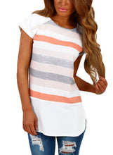 Annflat Women's Color Block Striped Short Sleeve T Shirt Casual Blosue Tops
women