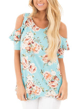 Chase Secret Womens Cold shoulder Floral Print Shirt With Ruffle Sleeve Blouse Casual Tops
women