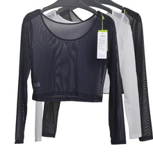 8 Colors Women Sexy Slim Semi-transparent Mesh Crop Tops Girl Long Sleeve Short T-Shirts Tees Single Layer Mesh
