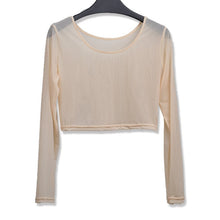 8 Colors Women Sexy Slim Semi-transparent Mesh Crop Tops Girl Long Sleeve Short T-Shirts Tees Single Layer Mesh