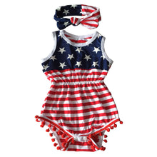 July 4th Baby Flag Pattern Tassel Balls Summer Romper +Headband
kids