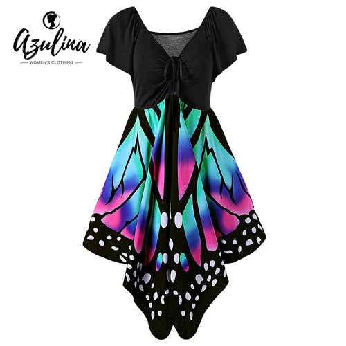 AZULINA Butterfly Shape Women Fashion Dress V Neck Novelty Female Party Dresses Vestido Robe Femme Plus Size 4XL 5XL-Women