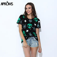 Aproms Fashion Harajuku Punk Alien ET Print Black T Shirt Women Tops Casual Short Sleeve T-Shirt Autumn Ladies Shirt 21145
women