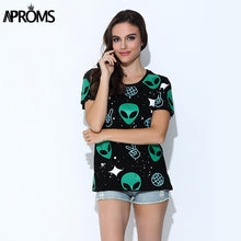 Aproms Fashion Harajuku Punk Alien ET Print Black T Shirt Women Tops Casual Short Sleeve T-Shirt Autumn Ladies Shirt 21145
women