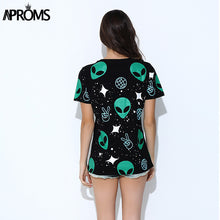 Aproms Fashion Harajuku Punk Alien ET Print Black T Shirt Women Tops Casual Short Sleeve T-Shirt Autumn Ladies Shirt 21145
women