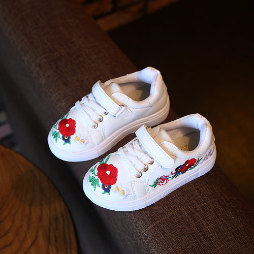 Autumn Children'S Shoes Girls Sneaker Fashion Casual Shoes With Flower Handmade Embroidery Kids Girls Breathable Shoes-kids