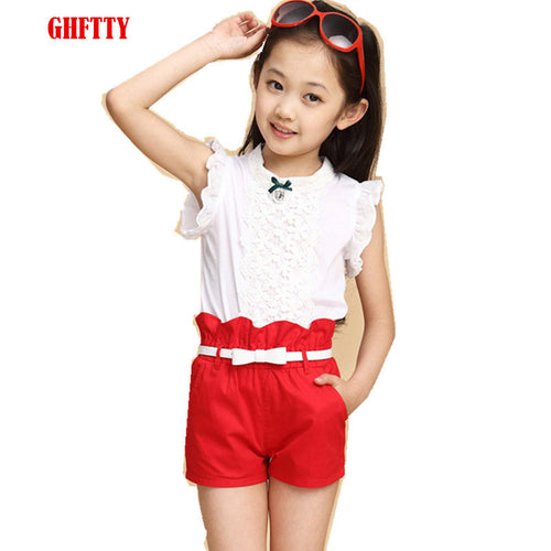 Baby Girls Clothes New Summer Fashion Girl Lace Shirt + Shorts Suit Is Suitable For Kids Child Clothing 5 To 13 Years Old-kids