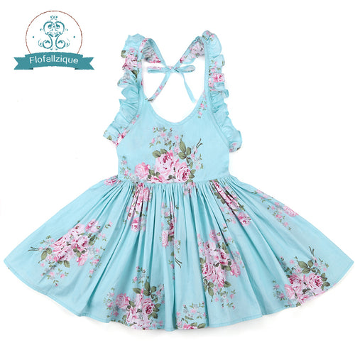Baby Girls Dress Brand Summer Beach Style Floral Print Party Backless Dresses For Girls Vintage Toddler Girl Clothing 1-9Yrs
kids