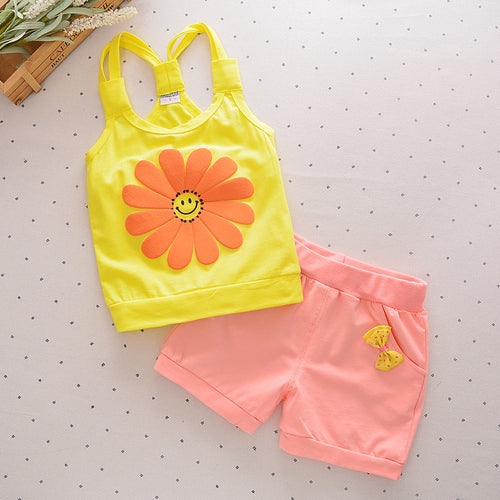 Baby Girls children short Sets Clothing Summer Sunflower T Shirts + Pants Cotton Sleeveless Kids Costume Boy Clothes Suits cs035
kids