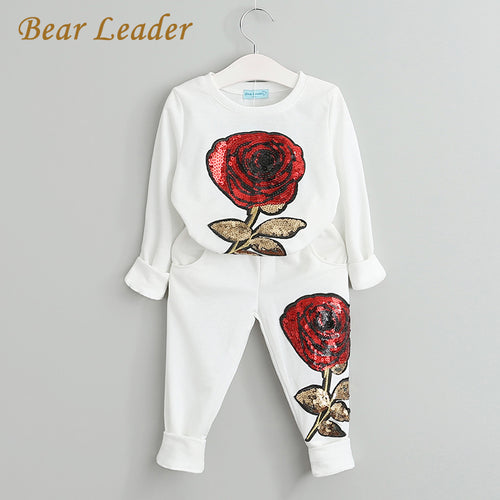 Bear Leader Girls Clothing Sets 2017 Autumn Wool Sportswear Long Sleeve Rose Floral Embroidered Sequinsets Kids Clothing Sets
kids