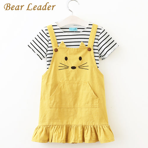 Bear Leader Girls Sets 2017 New Children Clothing Strap Dress Sets Kids Clothes Pullover Striped Shirt+Dress 2Pcs Suit Outwears
kids
