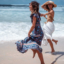 Boho Inspired 2017 summer dresses floral print cotton backless long maxi dress hippie chic ruffles sleeve women sexy vestidos
women