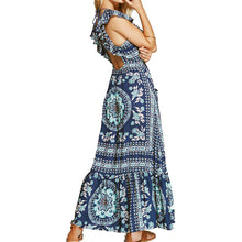 Boho Inspired 2017 summer dresses floral print cotton backless long maxi dress hippie chic ruffles sleeve women sexy vestidos
women