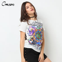 CWLSP Fashion Women T Shirts Short Sleeve women Print Letters T-Shirts Female Retro Graffiti Flower Tops Tee Lady T Shirts QA876
women