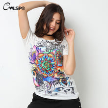 CWLSP Fashion Women T Shirts Short Sleeve women Print Letters T-Shirts Female Retro Graffiti Flower Tops Tee Lady T Shirts QA876
women