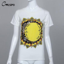 CWLSP Fashion Women T Shirts Short Sleeve women Print Letters T-Shirts Female Retro Graffiti Flower Tops Tee Lady T Shirts QA876
women