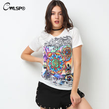 CWLSP Fashion Women T Shirts Short Sleeve women Print Letters T-Shirts Female Retro Graffiti Flower Tops Tee Lady T Shirts QA876
women